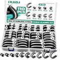 Cable clamp assortment kit with 110 stainless steel clamps, black rubber-lined rings in box