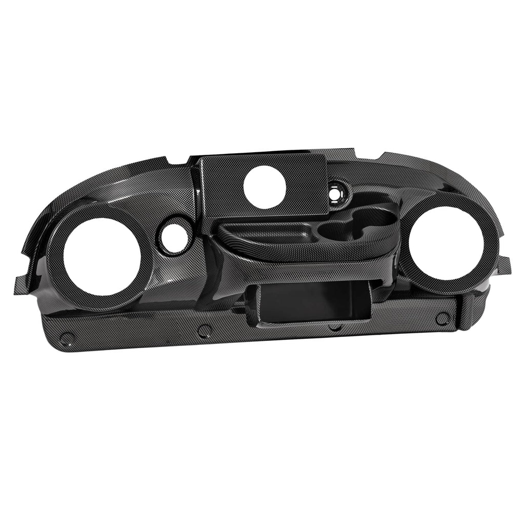 Golf cart dashboard cover, carbon-fiber style black with radio and speaker openings