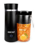 Black electric iced tea maker with Homecraft branding and clear pitcher of orange drink