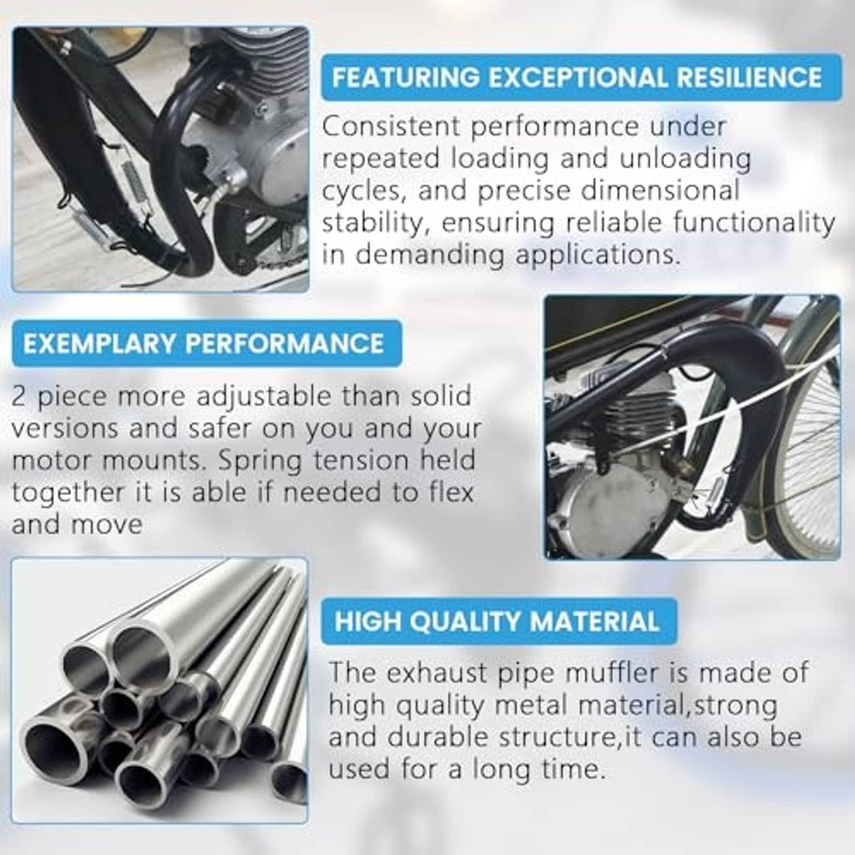 Black exhaust expansion chamber muffler pipe mounted on a small motorcycle frame