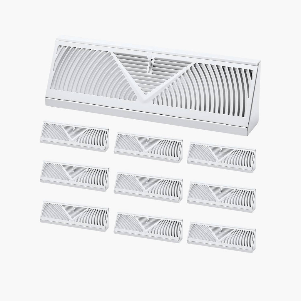 White louvered floor vent registers for HVAC, 15 in (10-pack)