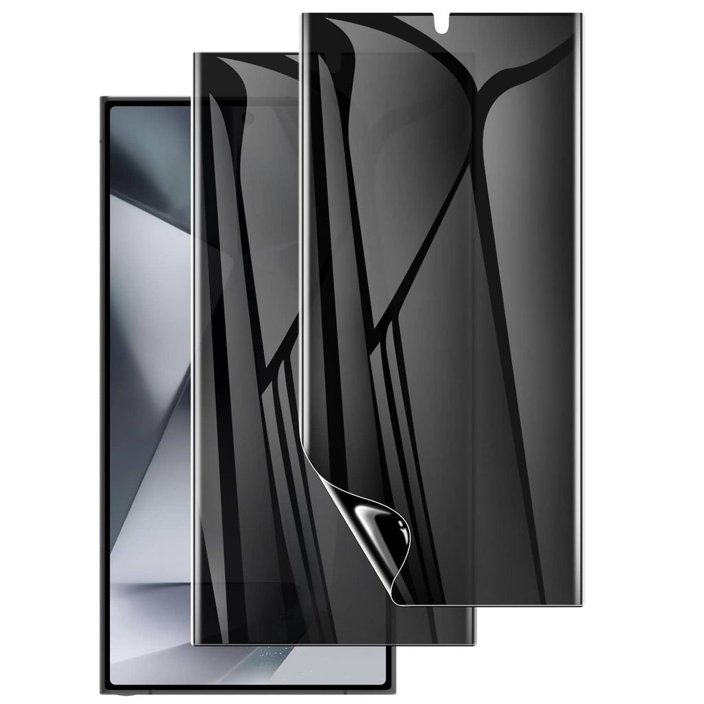 2-pack black screen protector films for Galaxy S24 Ultra, curved, overlapping set