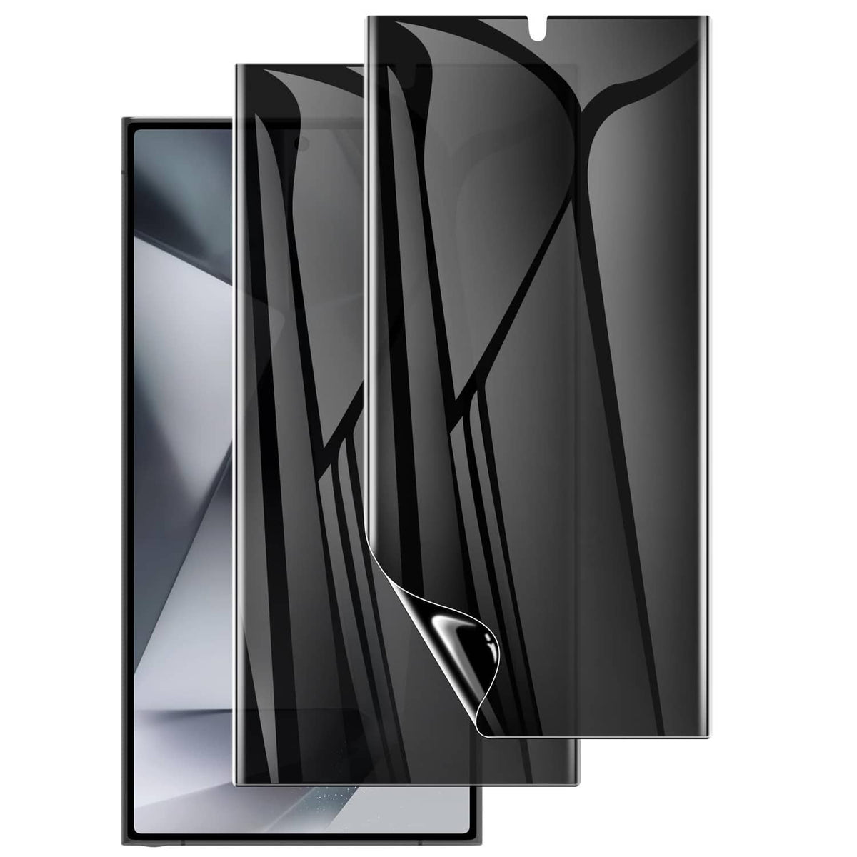2-pack black screen protector films for Galaxy S24 Ultra, curved, overlapping set