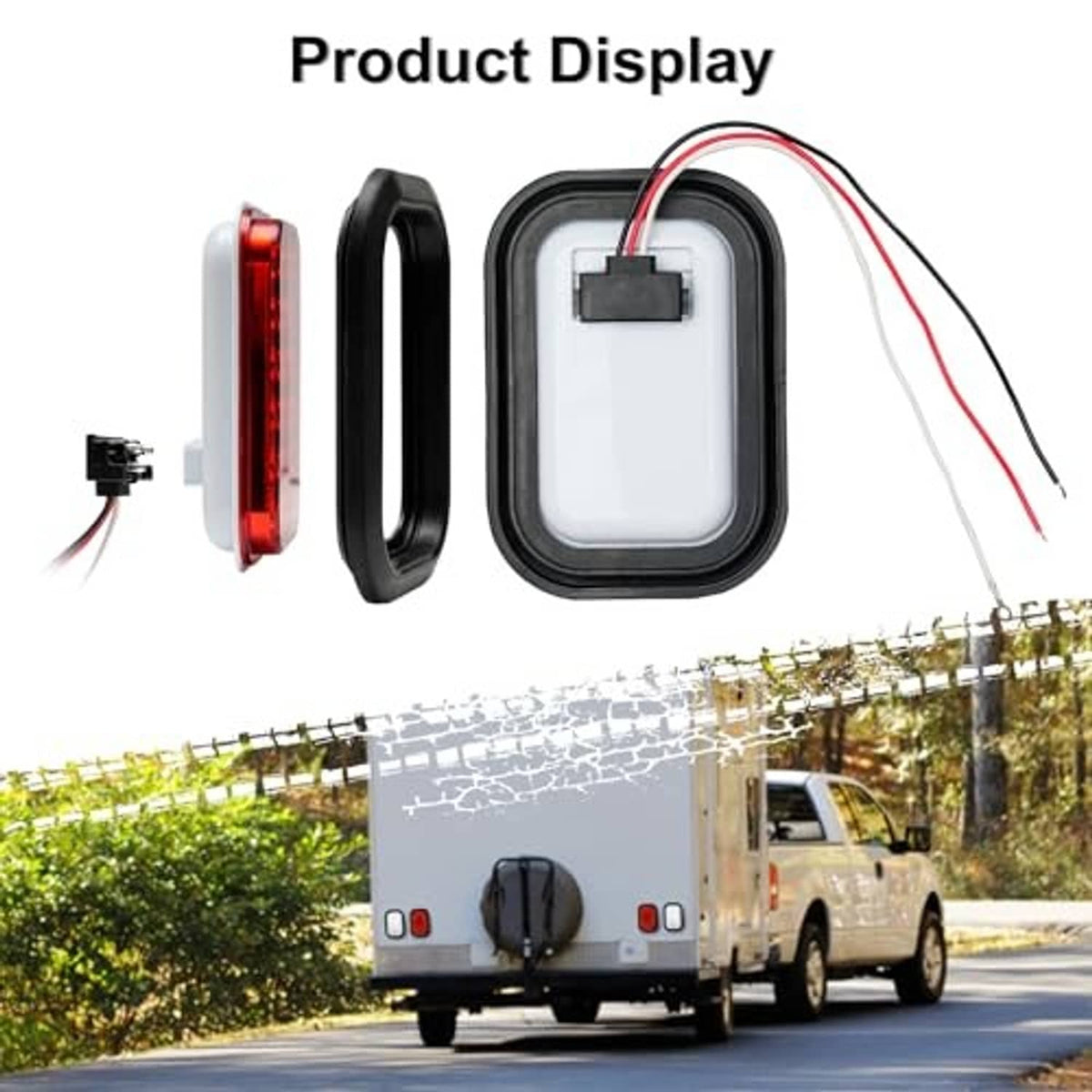 LED light components and wiring: red and white oval lamps with black frames