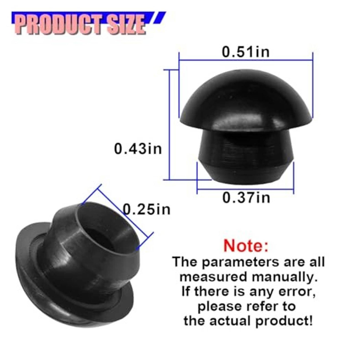 Black rubber bottle jack oil filler plug with size dimensions diagram