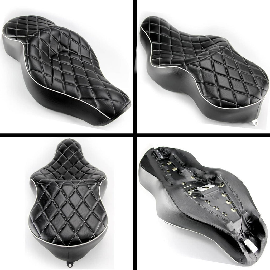 Two-up seat cushion set: black diamond-quilted top with white trim, multiple angles