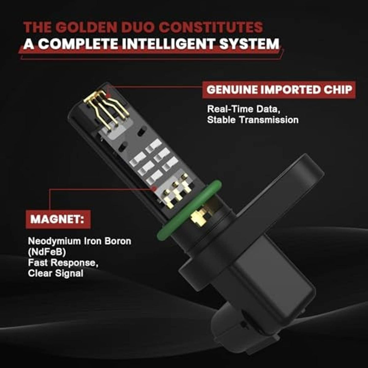 Camshaft position sensor with electrical plug and visible terminal pin detail (graphic)