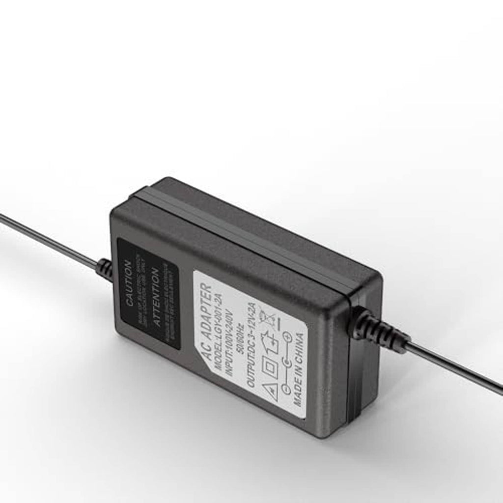 Black power adapter for PWM fan hub with output/input label and two-wire cable