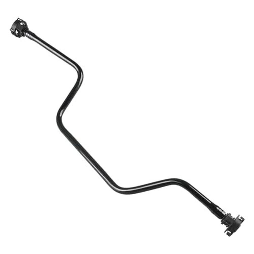 Black engine coolant reservoir hose with two molded ends and connector fittings
