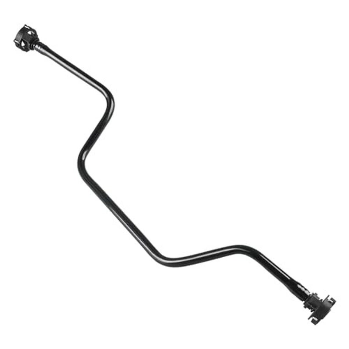 Black engine coolant reservoir hose with two molded ends and connector fittings