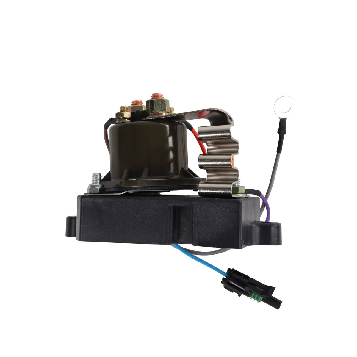 Glow plug relay controller with black housing, terminal studs, and multi-wire connector leads
