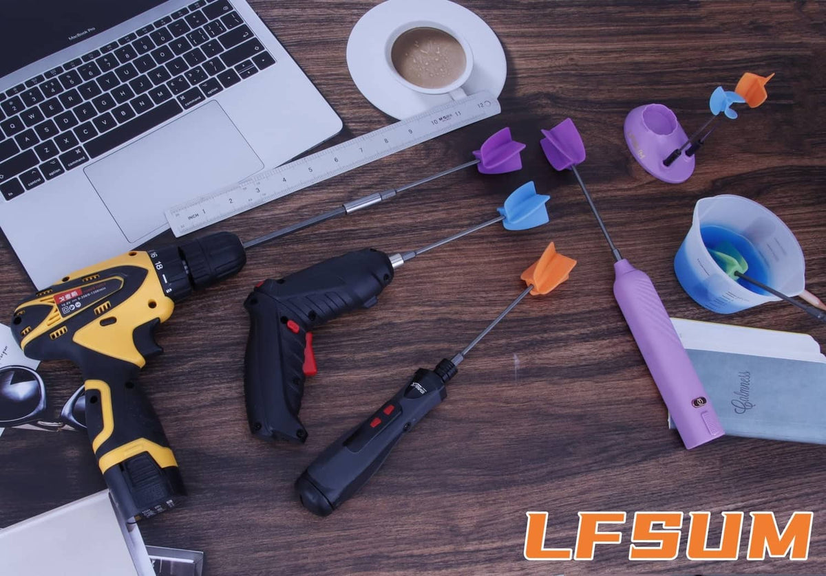 Silicone mixing paddle set with multiple colored blades and drill adapters