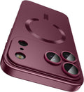 Burgundy MagSafe iPhone case with camera lens cutouts and raised bumper edges