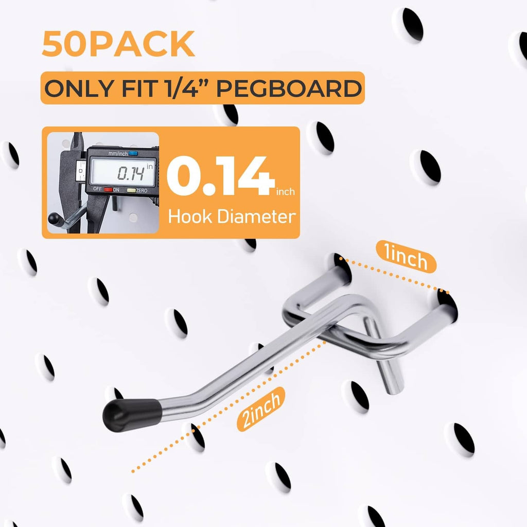 L-shaped steel pegboard hook with black rubber end cap