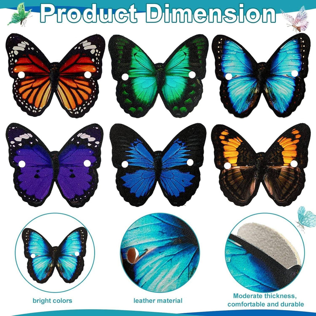 Multi-color butterfly leather hair clips with product dimension and leather detail