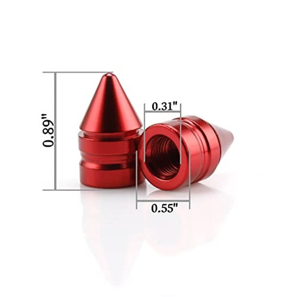 Red conical valve caps showing threaded openings in front and side views