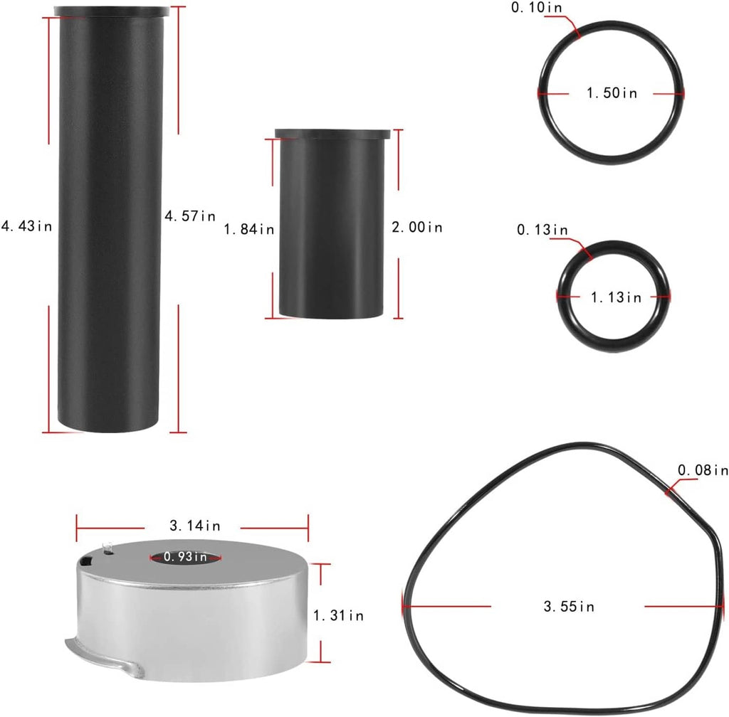 Water pump impeller kit seals and O-rings parts diagram with dimensions