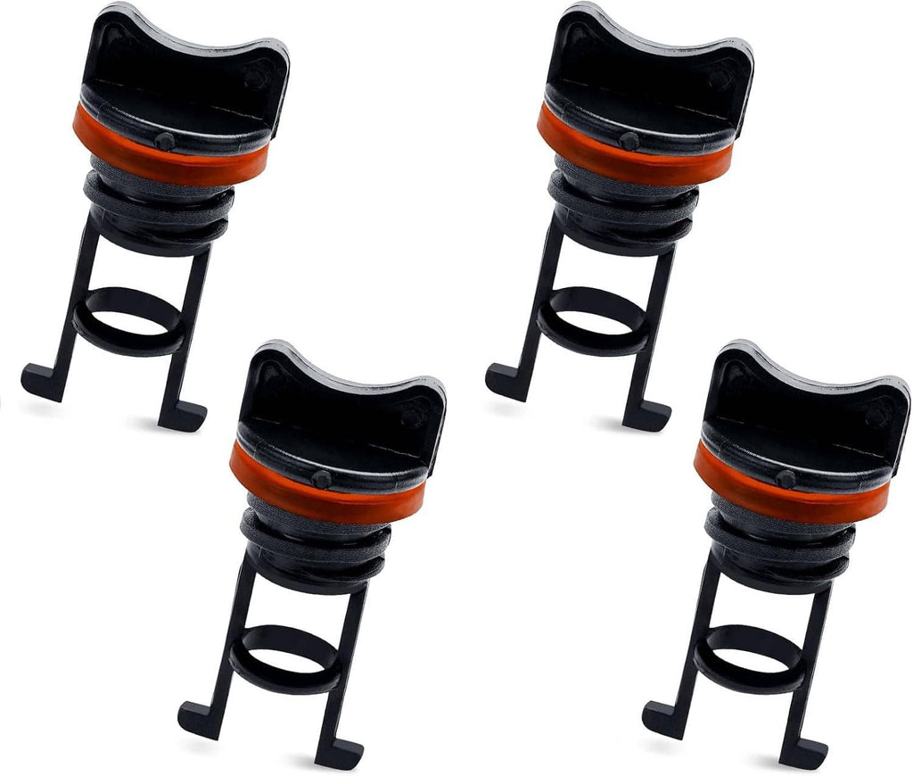 Boat drain plug set: black nylon thread stoppers with orange seal rings and mounting clips