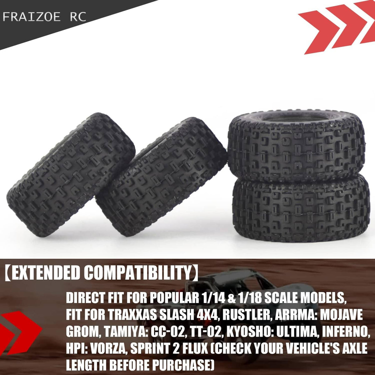 Black pre-glued RC truck tires set with deep tread, three tires stacked