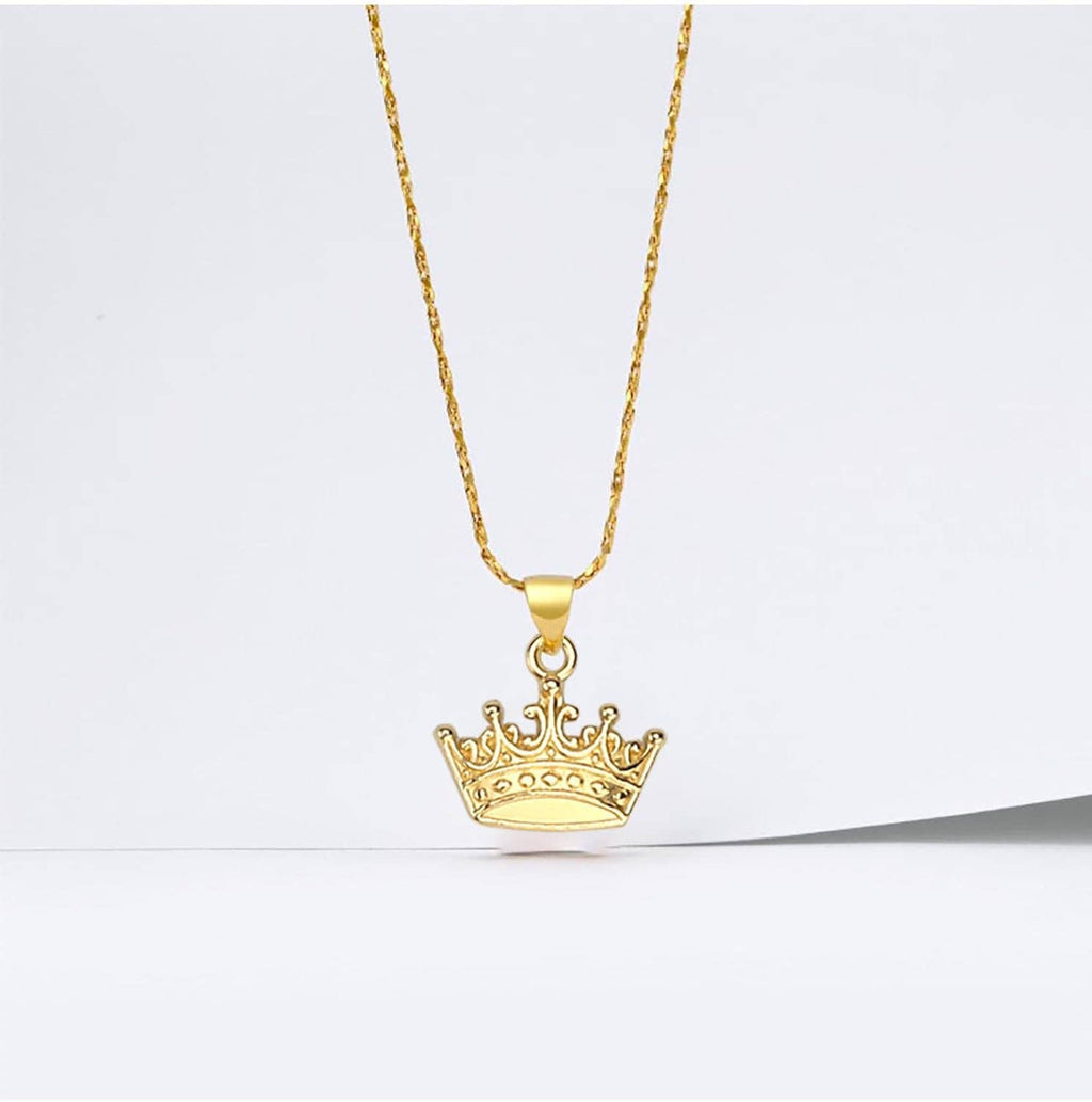 Gold crown pendant necklace with top loop bail and ornate tiara charm