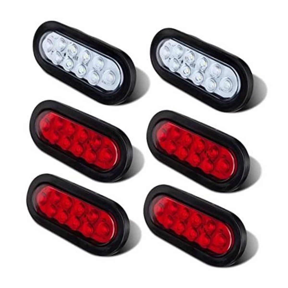 LED oval tail light kit with black housing; 4 red and 2 white light bars