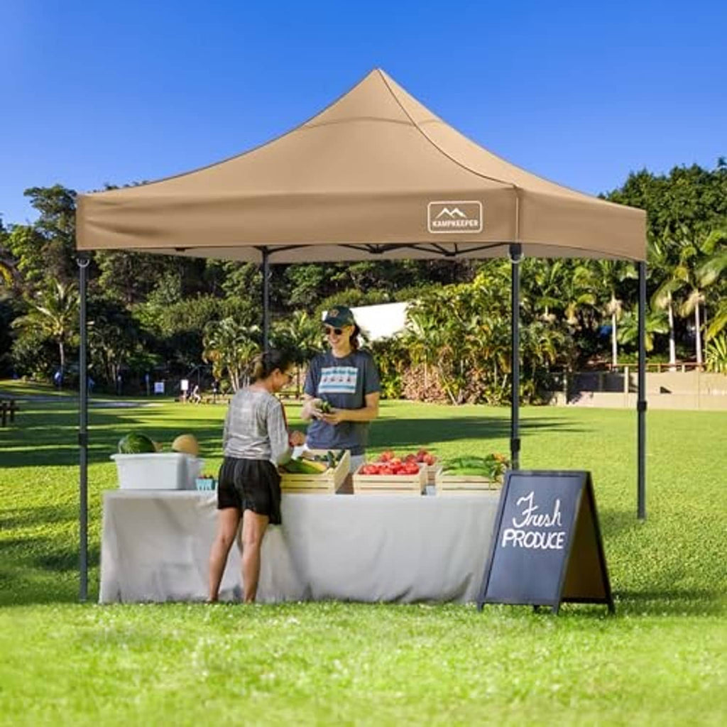 Khaki peak canopy roof cover on metal frame for outdoor event use