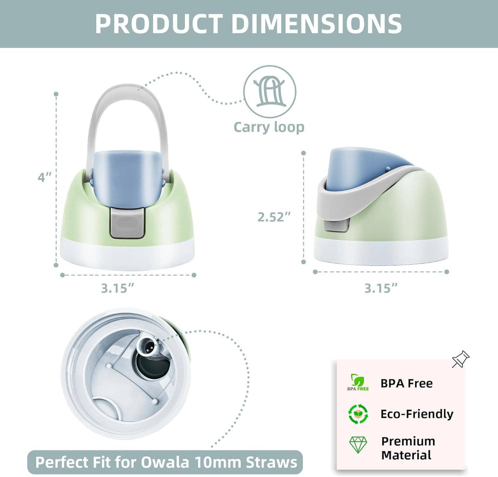 Replacement bottle lid with carry loop, dimensions, and threaded compatibility view