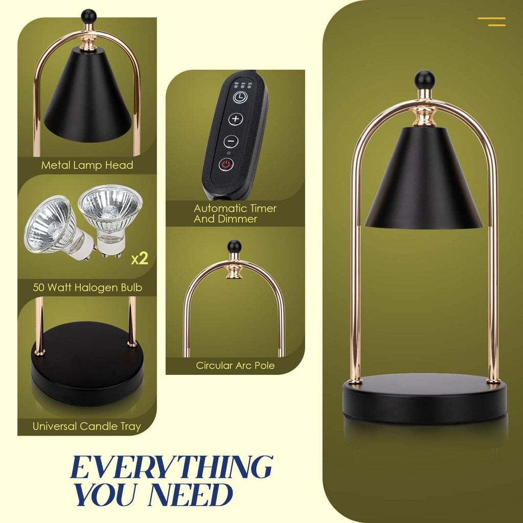 Candle warmer lamp set with black shade, halogen bulbs, and remote timer/dimmer control