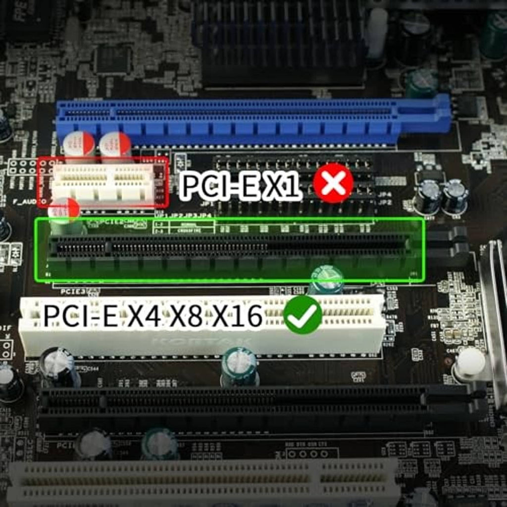 PCIe adapter card compatibility diagram showing PCIe x4 x8 x16 support