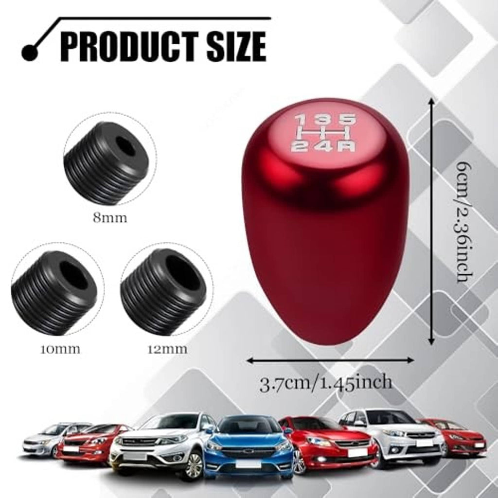 Red shift knob size diagram with 8mm, 10mm, and 12mm threaded adapter sizes