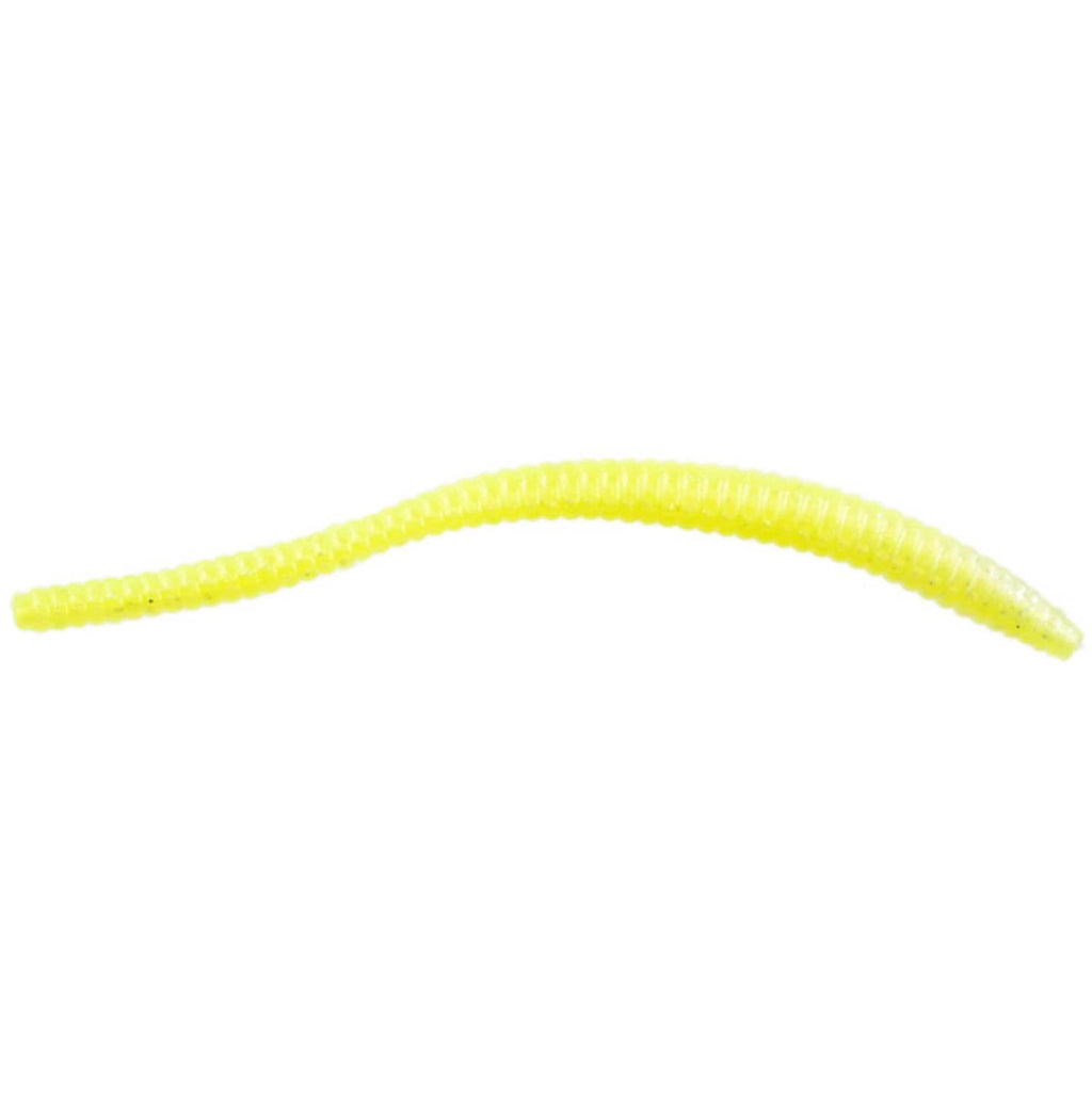 Chartreuse soft floating trout worm bait, curved 3-inch worm