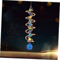 Blue-copper spiral wind spinner with blue crystal drop and multicolor bead loops