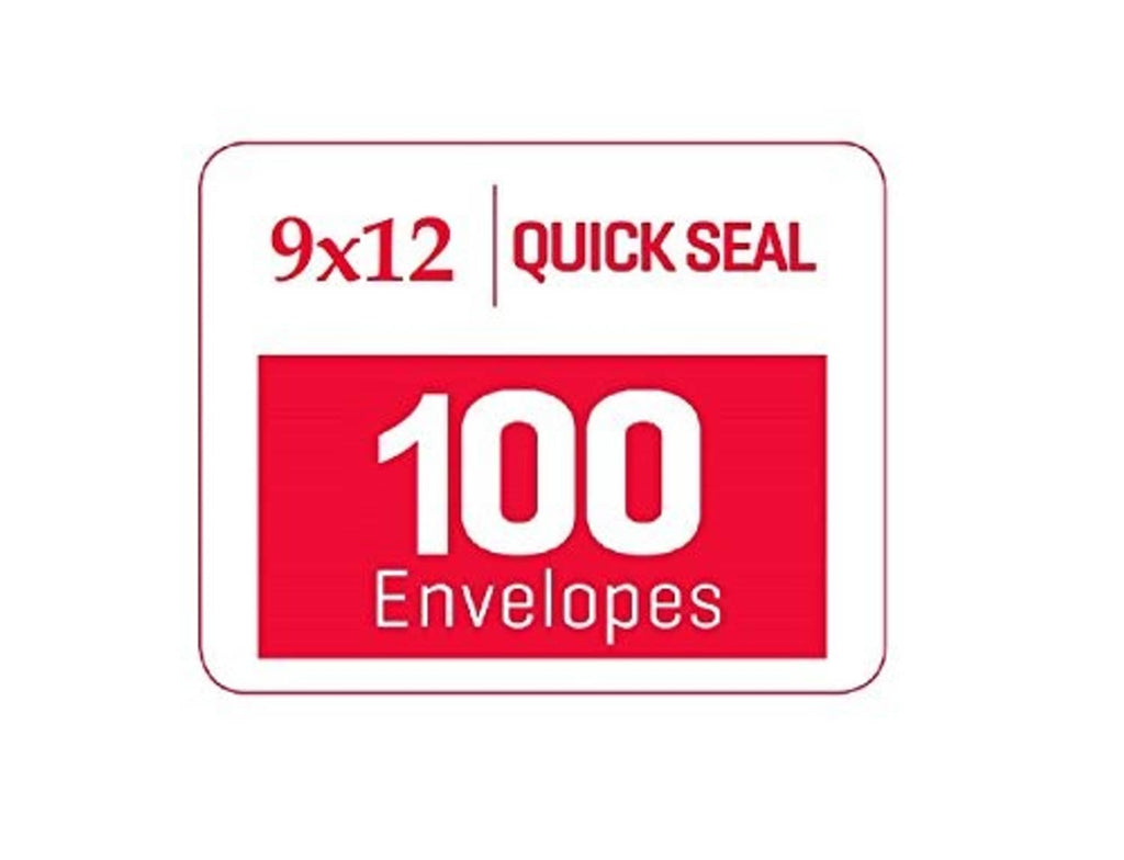 Quick Seal 100 envelopes badge, 9x12 size, red label