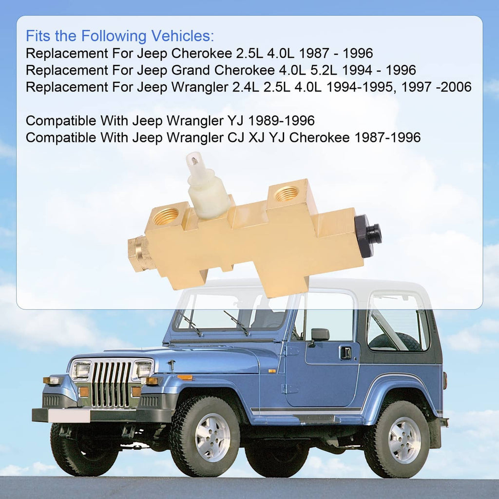 Brass brake proportioning valve on vehicle-style background, showing threaded ports and outlet