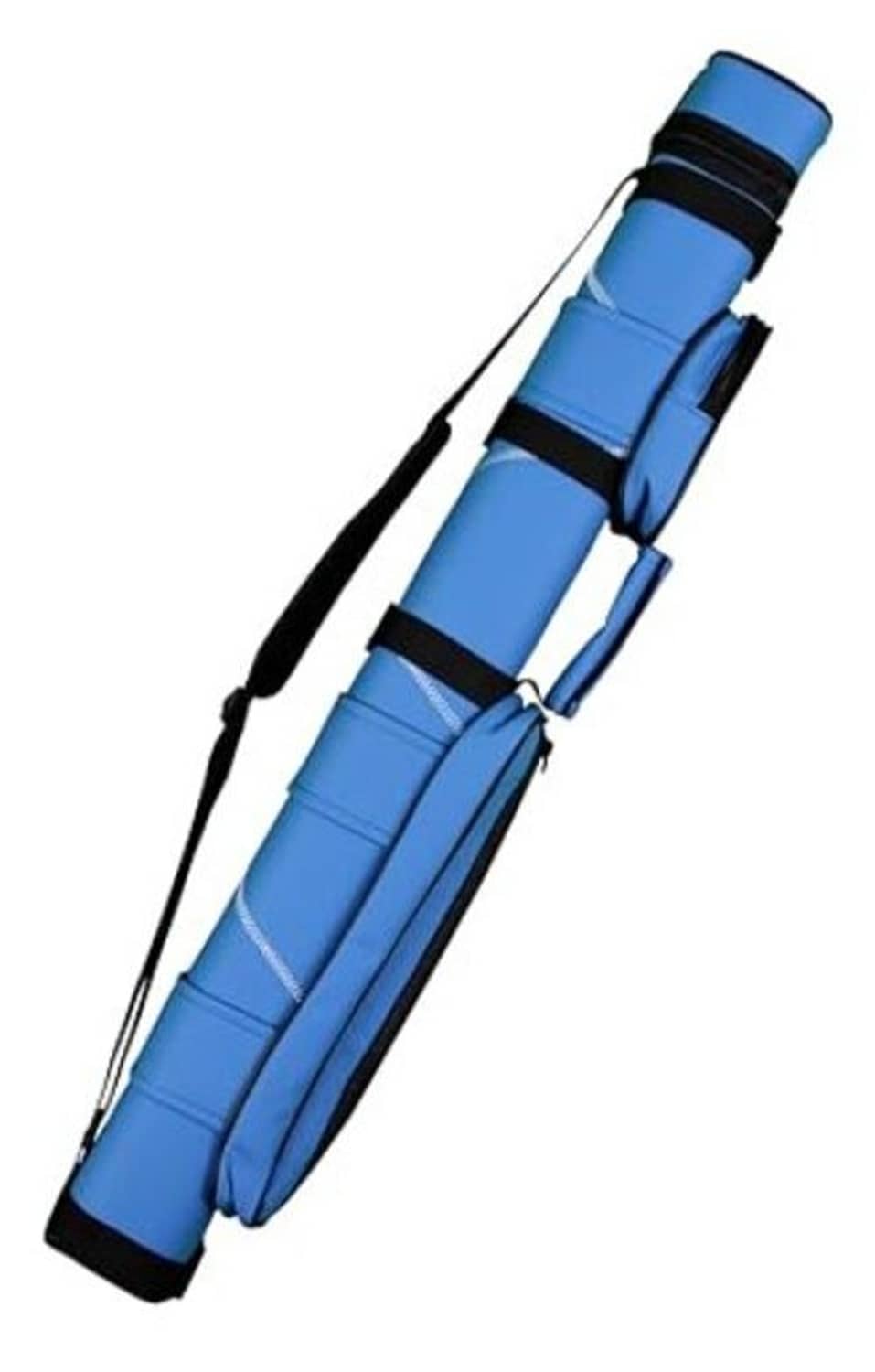 Blue 2x2 billiard cue stick carrying case with padded interior and black end cap