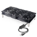 Dual 120mm USB cooling fan with speed controller, two black twin fans on stand