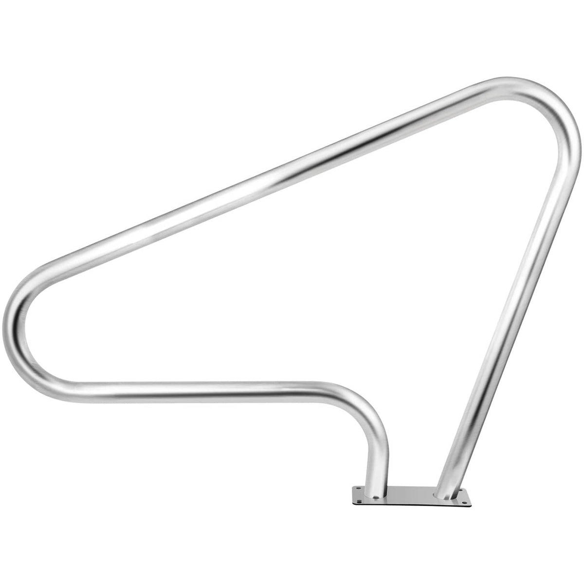 Stainless steel pool handrail with curved U-shape and two mounting base plates