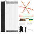 Chimney cleaning kit with brush heads, safety goggles, gloves, rod connector, and storage bag