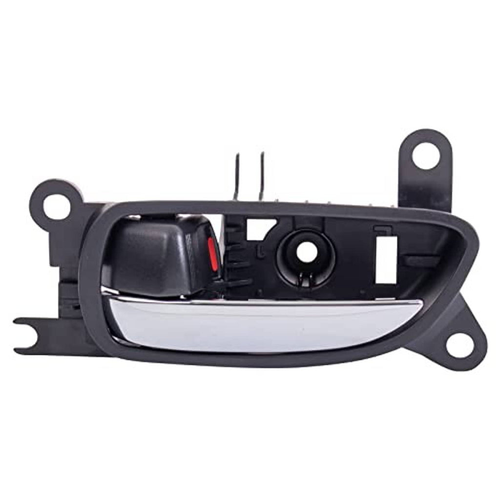 Front left interior door handle with chrome lever, black housing, and mounting tabs