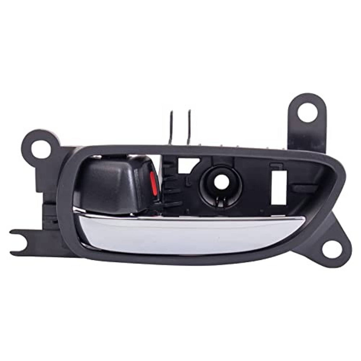 Front left interior door handle with chrome lever, black housing, and mounting tabs