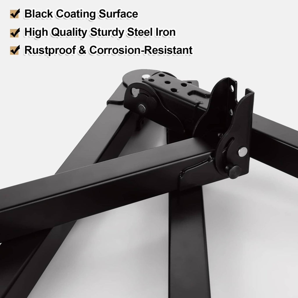 Black coated steel folding table leg with locking brackets and mounting plate