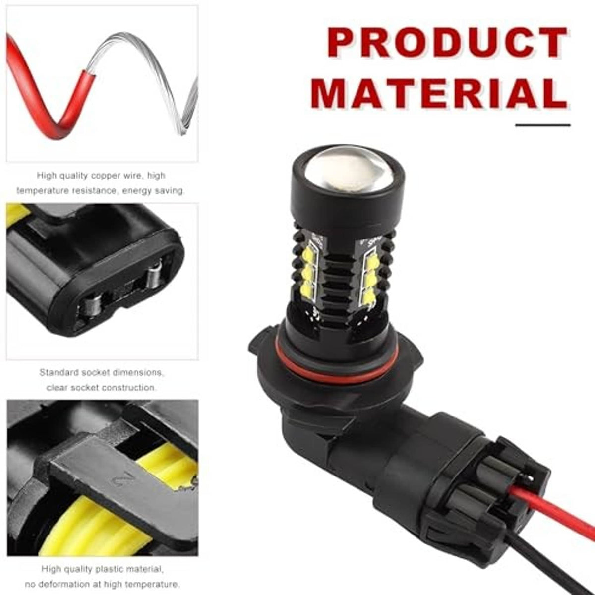 Black wiring socket connector with yellow gasket and red wire, shown with bulb base