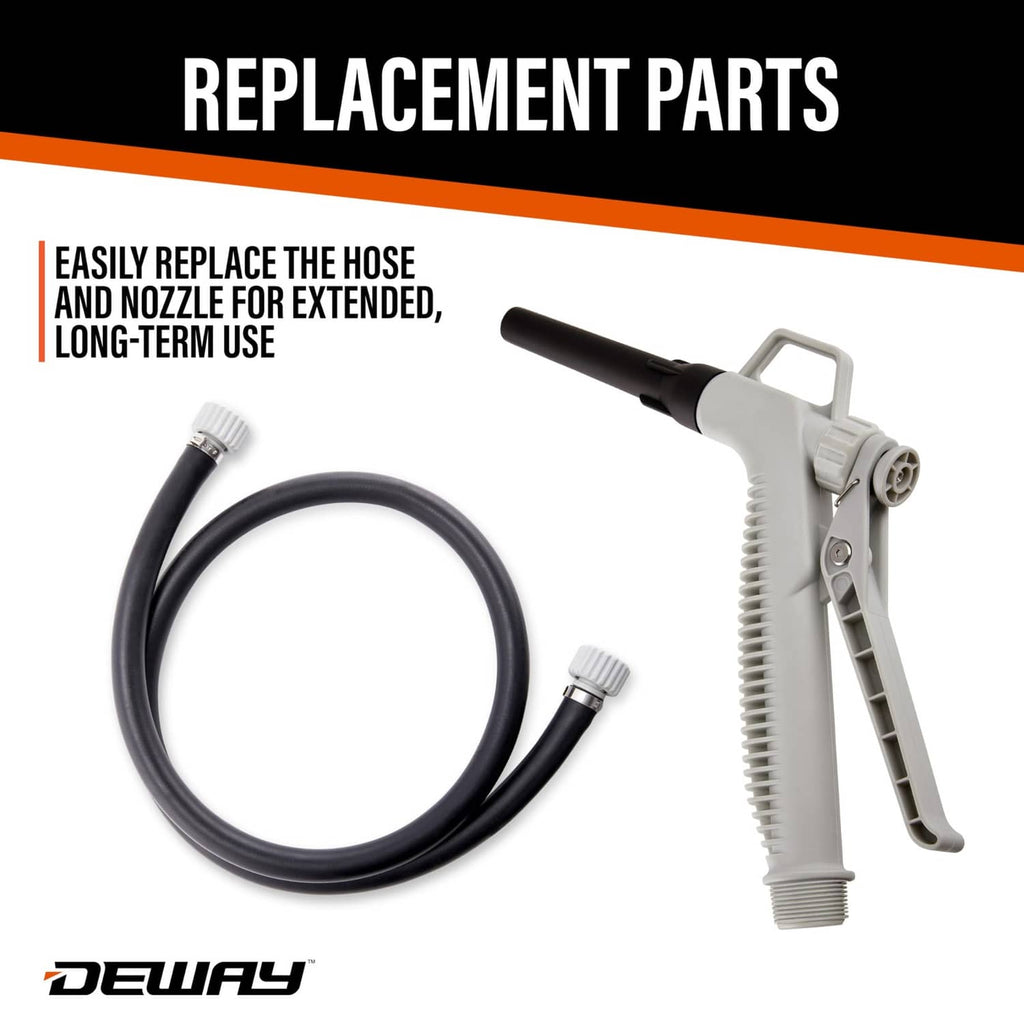 Replacement fuel transfer pump hose and nozzle set with extended gray nozzle and black hose