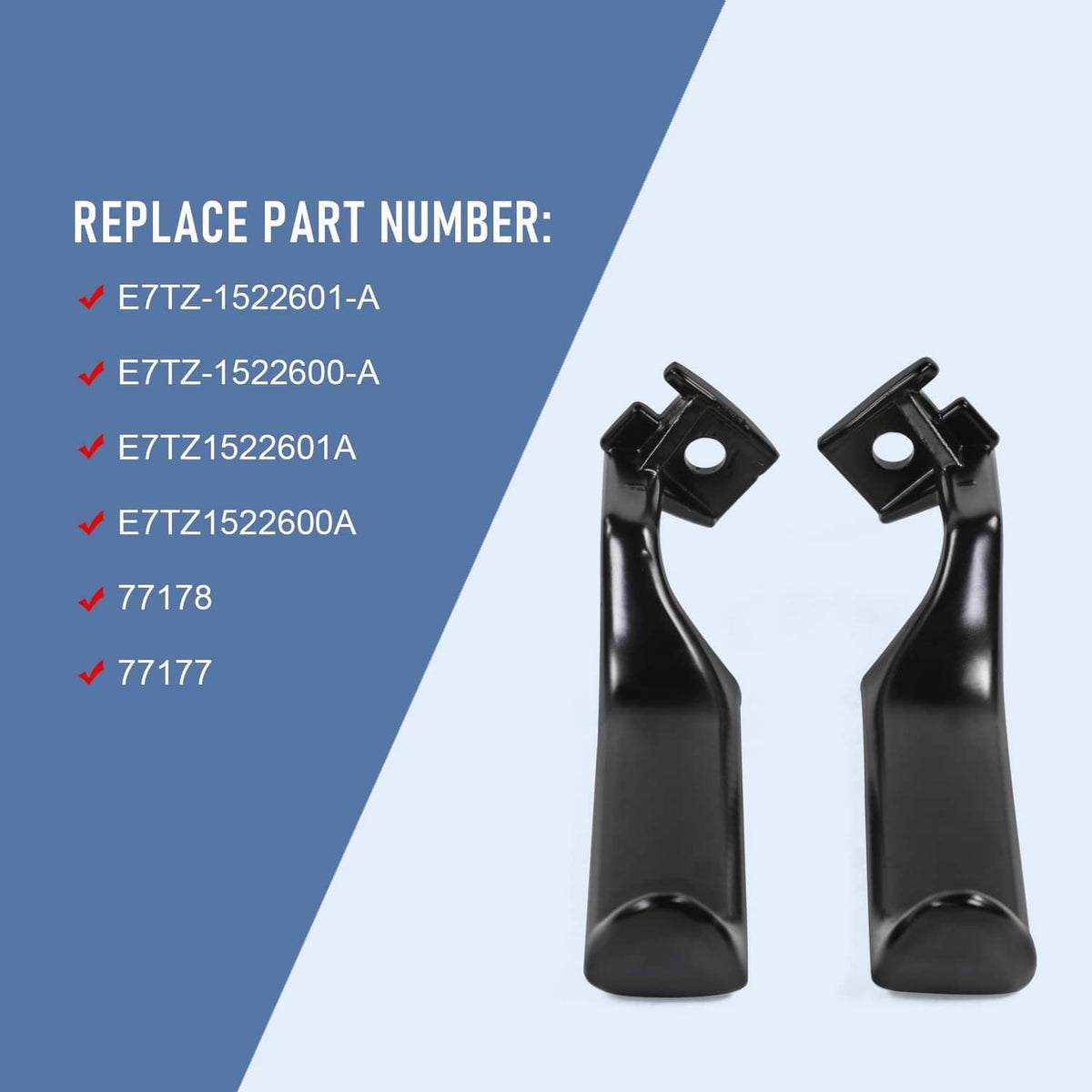 Set of two black metal interior door handles with circular latch holes