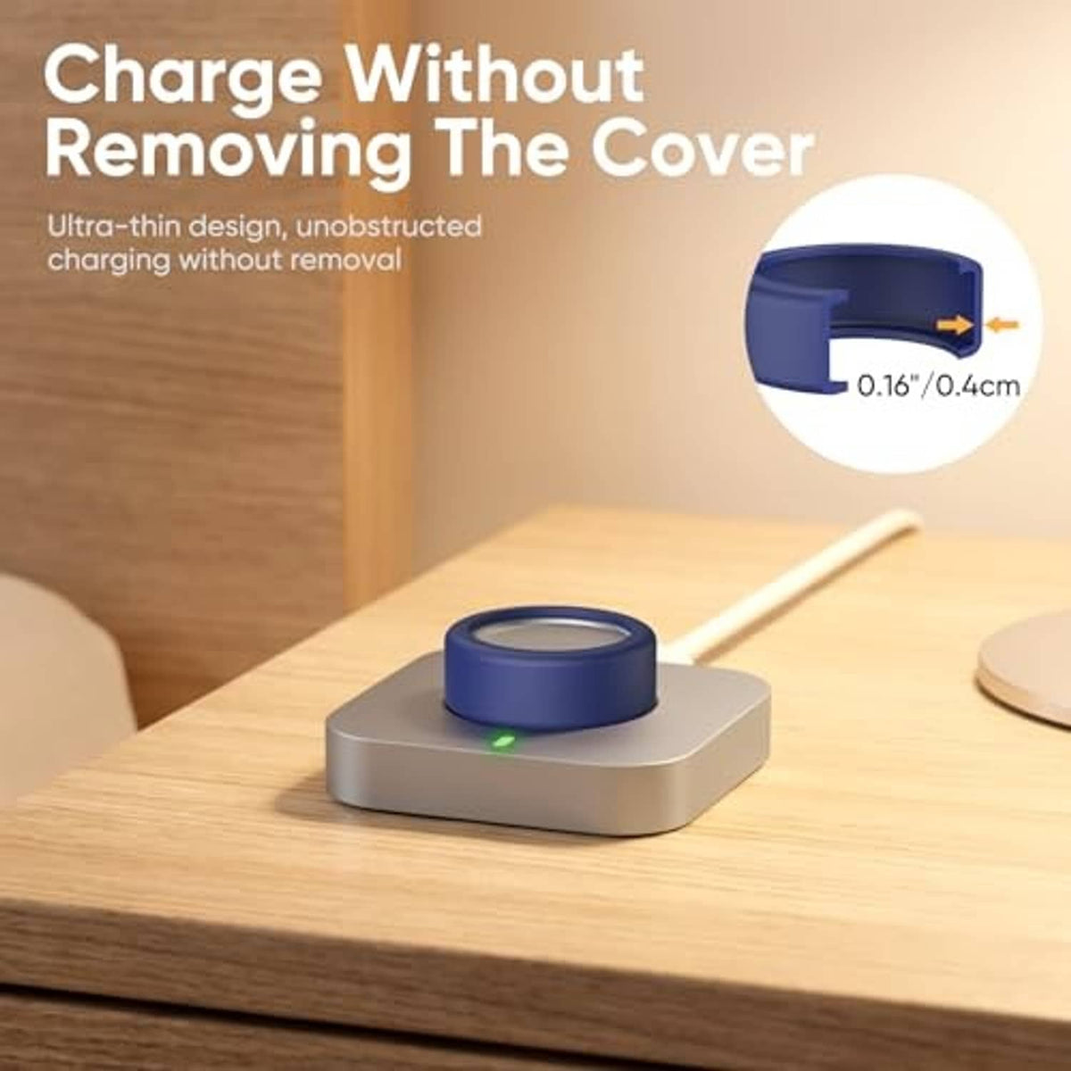 Blue silicone ring cover on a charging dock base
