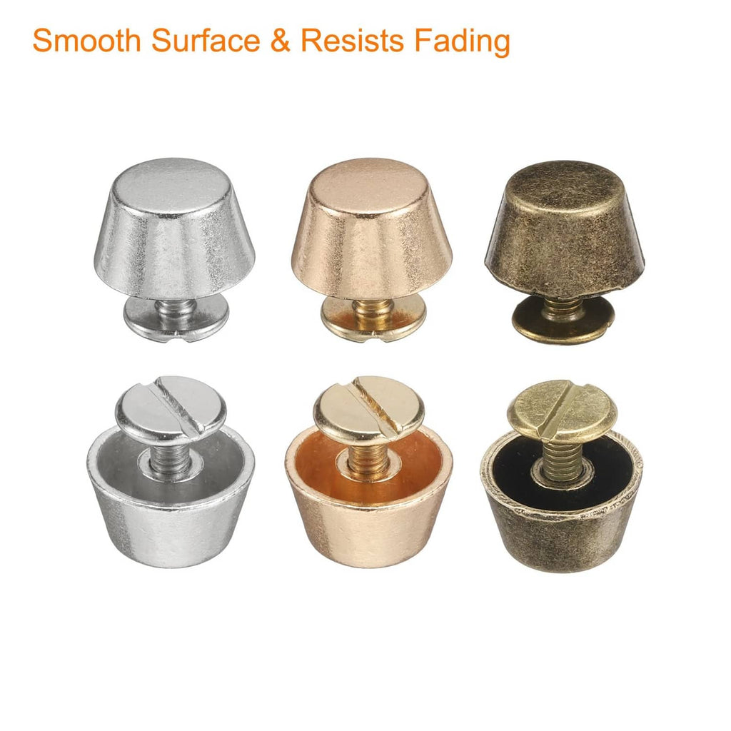 Metallic rivet stud handbag feet in silver, gold, and bronze tones with bases