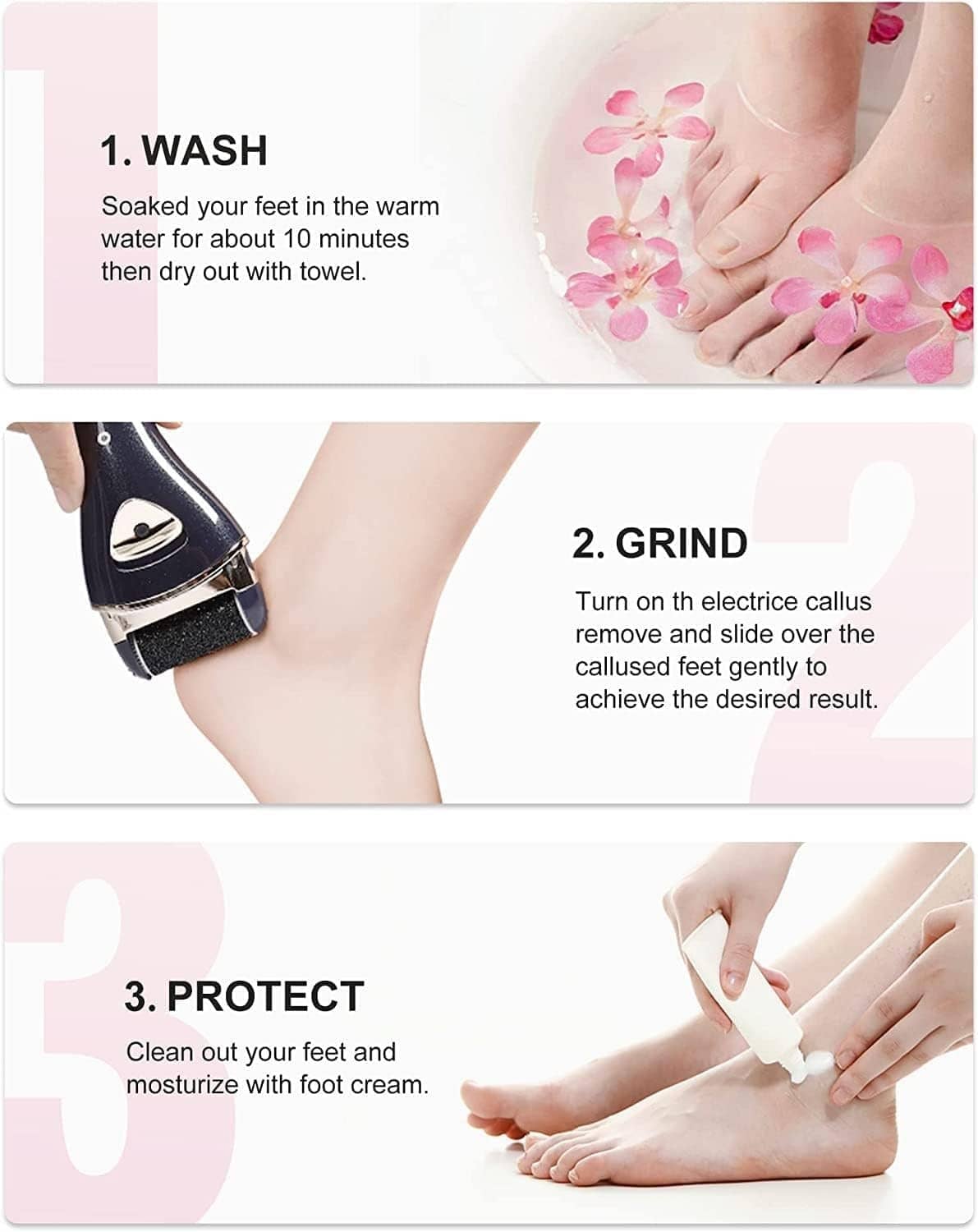 Electric foot callus remover shown for grinding and cleaning feet