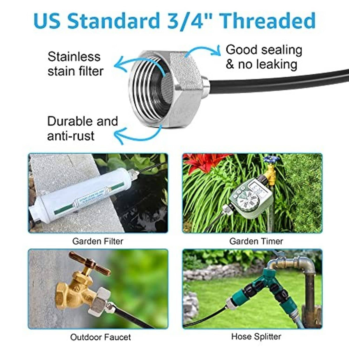 3/4-inch threaded brass water connector with stainless filter for misting hose