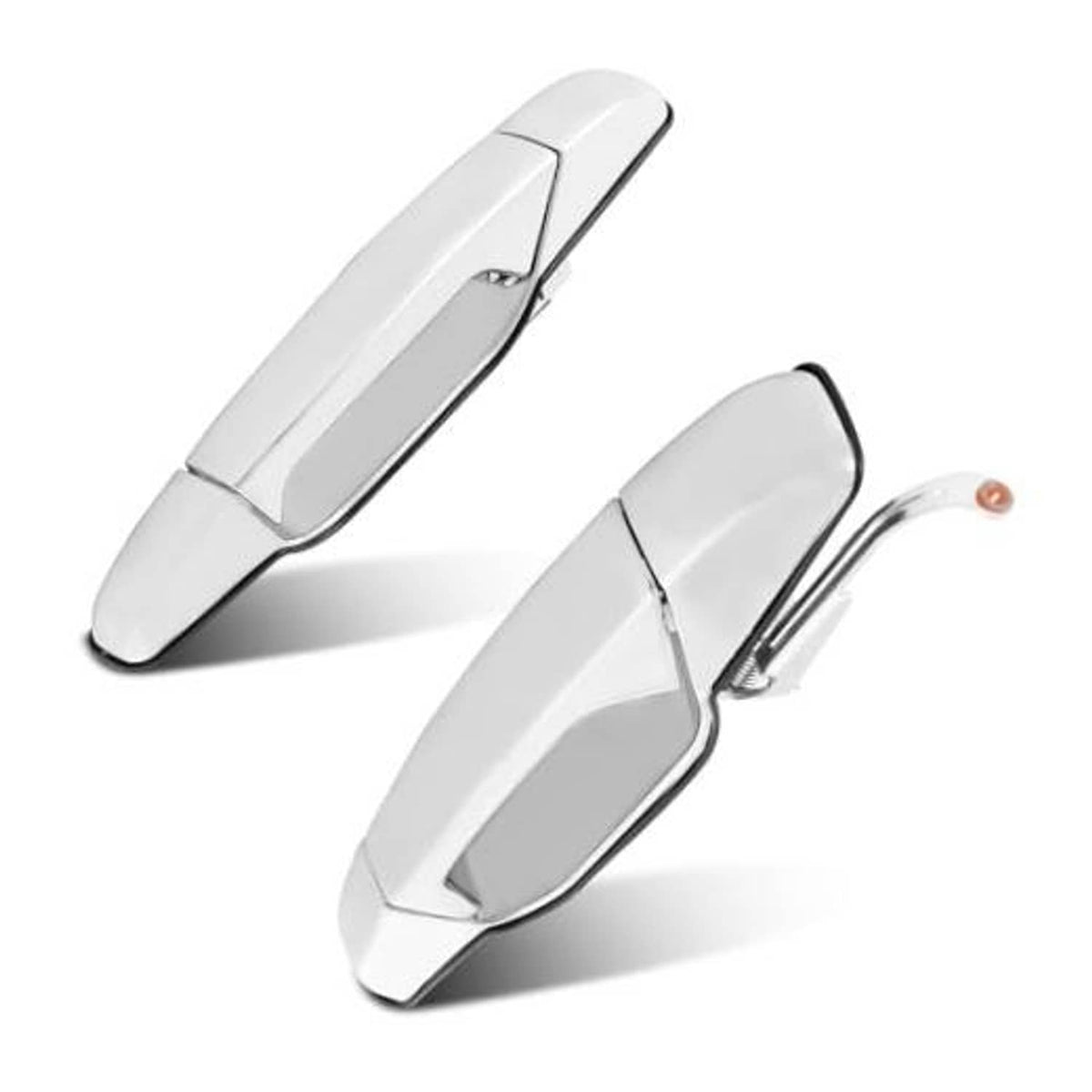 Pair of rear exterior door handles in white with chrome trim, left and right set