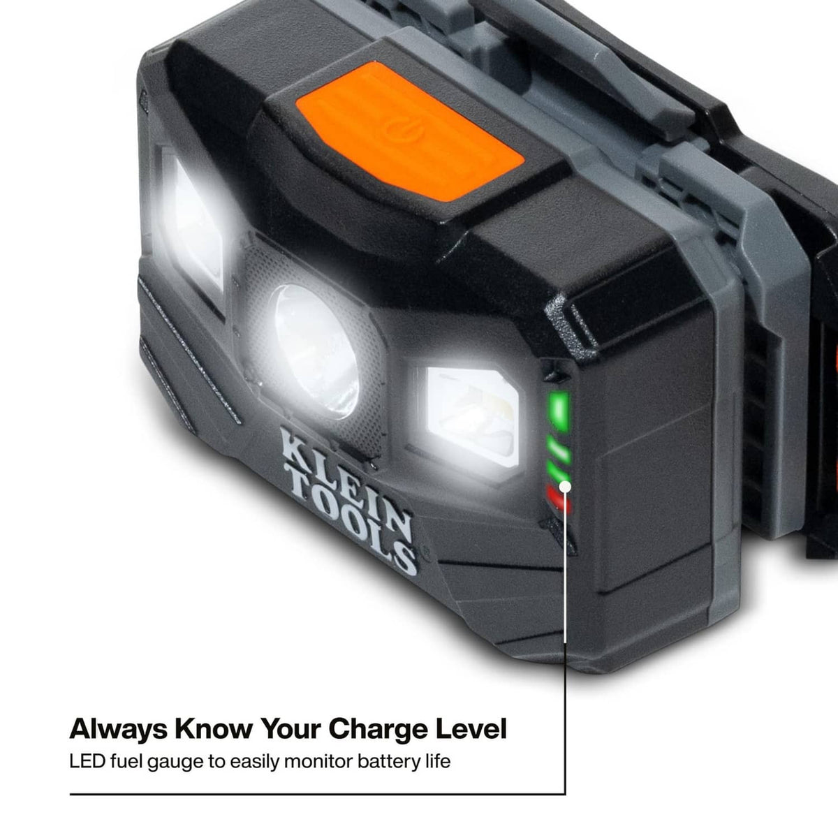 Klein Tools LED headlamp with battery charge level LED indicator